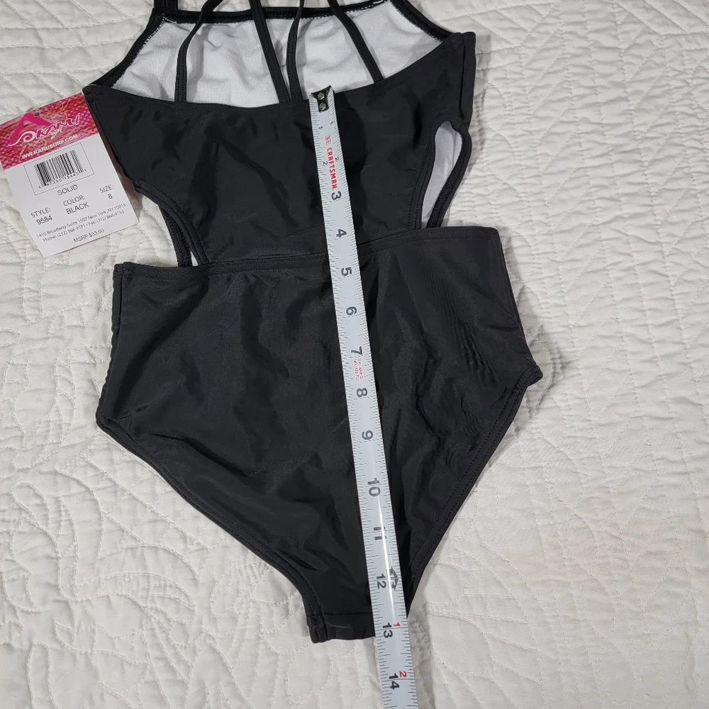 Girls Black Crisscross Cut Out One Piece Bathingsuit / Swimsuit